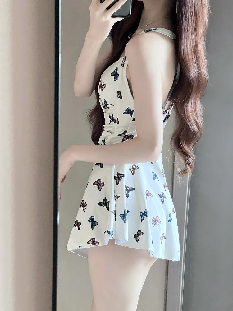 Купальник женский с принтом цельное платье-боксер прикрытием живота для