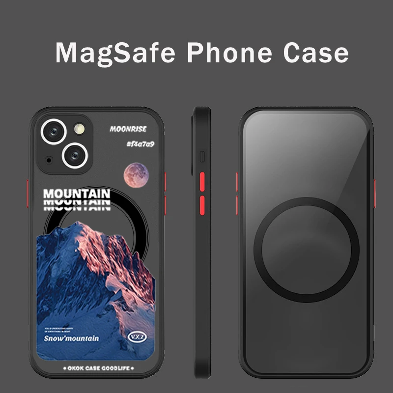 

Super Magnetic MagSafe Retro Mountain Sunrise Design Phone Case for Iphone 13 12 Pro Max Mini landscape painting