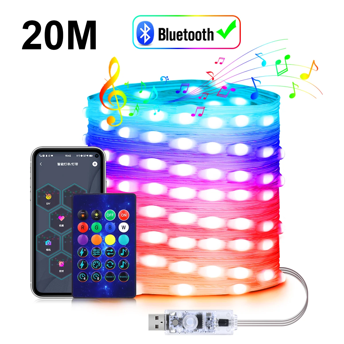 

Светодиодная Гирлянда С Управлением Через Bluetooth-приложение, RGB, USB, Адресуемая, WS2812