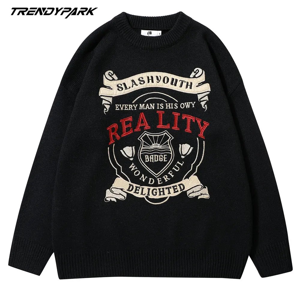 

AAAMen's Sweater Hip Hop Letters Knitted Sweater Men's Clothing Autumn Harajuku Streetwear Casual Jersey Sweater Oversize J