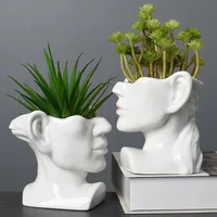 Creative Ceramic Plant Pot Indoor Decor Artistic Flower Pot Home Decorative Planter Humanc Face Plant Pot Decoration