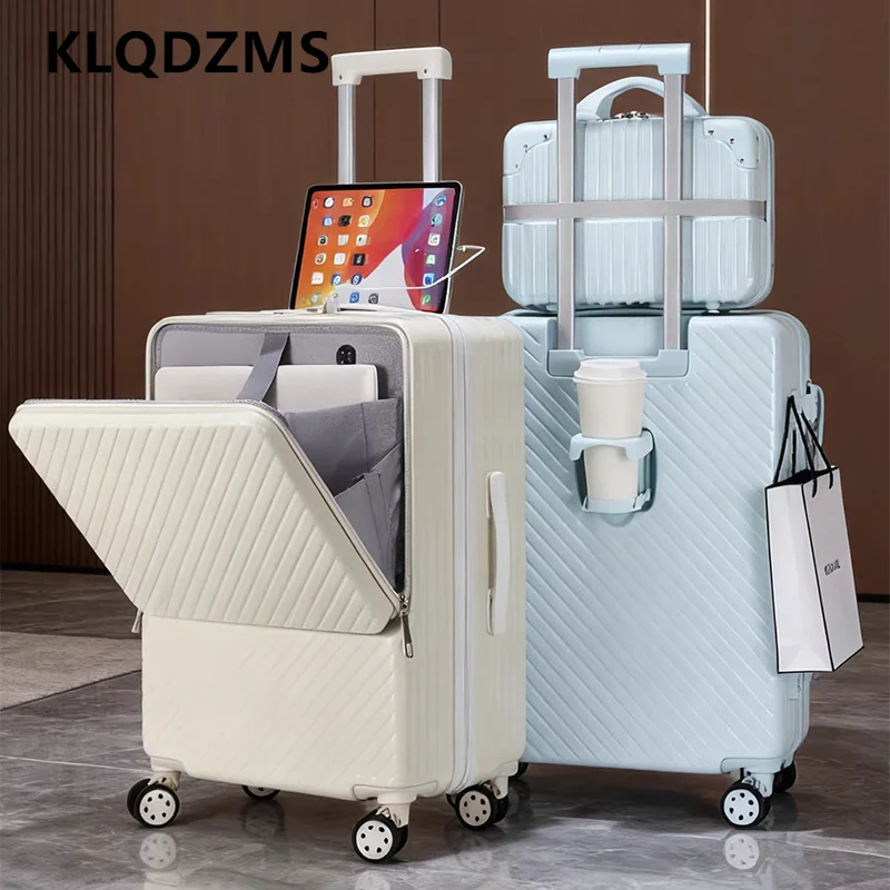 Фото KLQDZMS 20/22/24/26-дюймовый чемодан на колесиках из ABS+PC для женщин, с функцией зарядки, многофункциональный набор для ручной клади №2