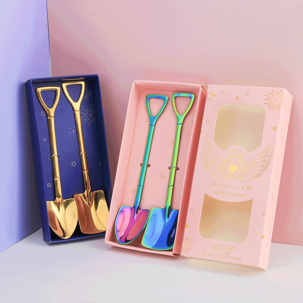 

2PCS Stainless Steel Spade Type Watermelon Spoon Coffee Spoon Ice Cream Dessert Creative Tea-spoon Kitchen Accessories