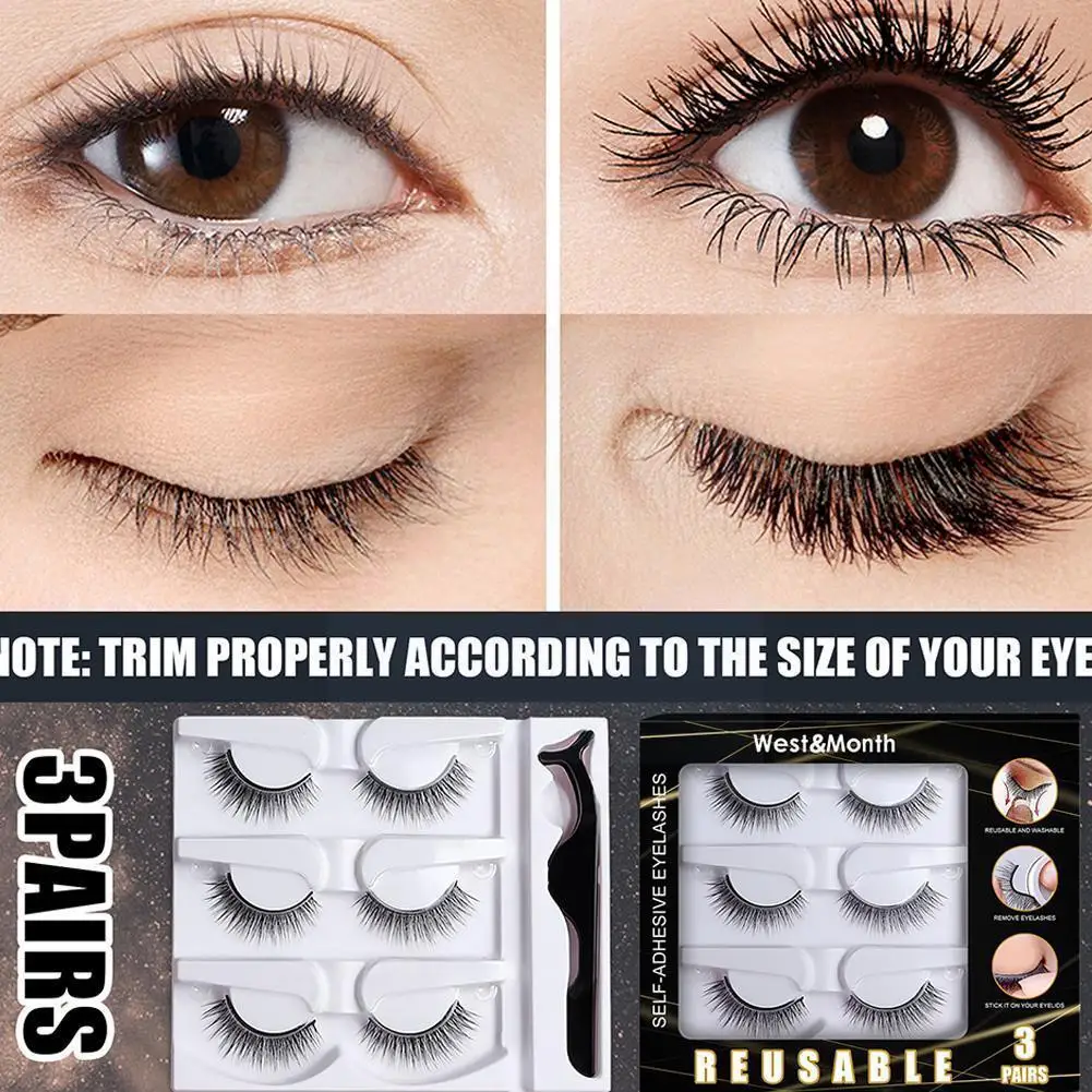 

3 пары, многоразовые самоклеящиеся Искусственные ресницы Y4B5