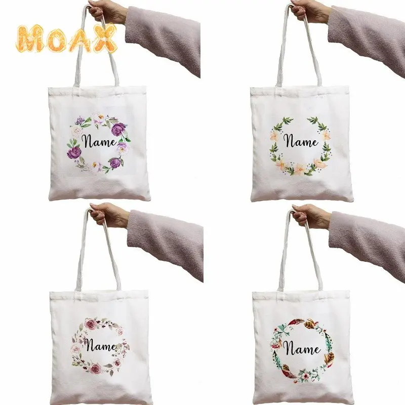 

Personalized Bridesmaid Shoulder Bag Wreath with Name Tote Bag Wedding Bridal Bachelorette Party Shopper Bags Custom Pouch Gift