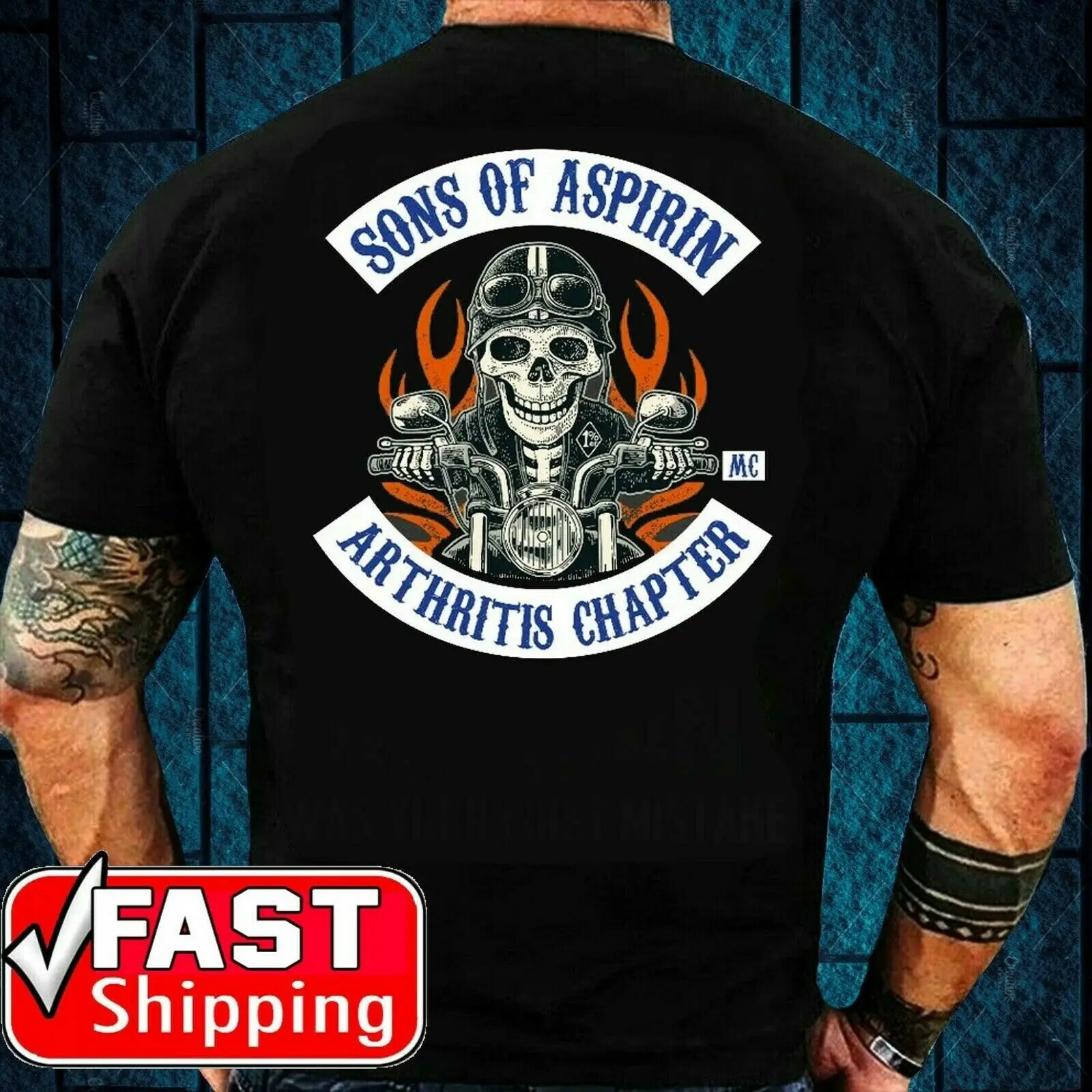 

Motorcycle Shirt Sons of Aspirin Funny Biker Men T Shirt On Back