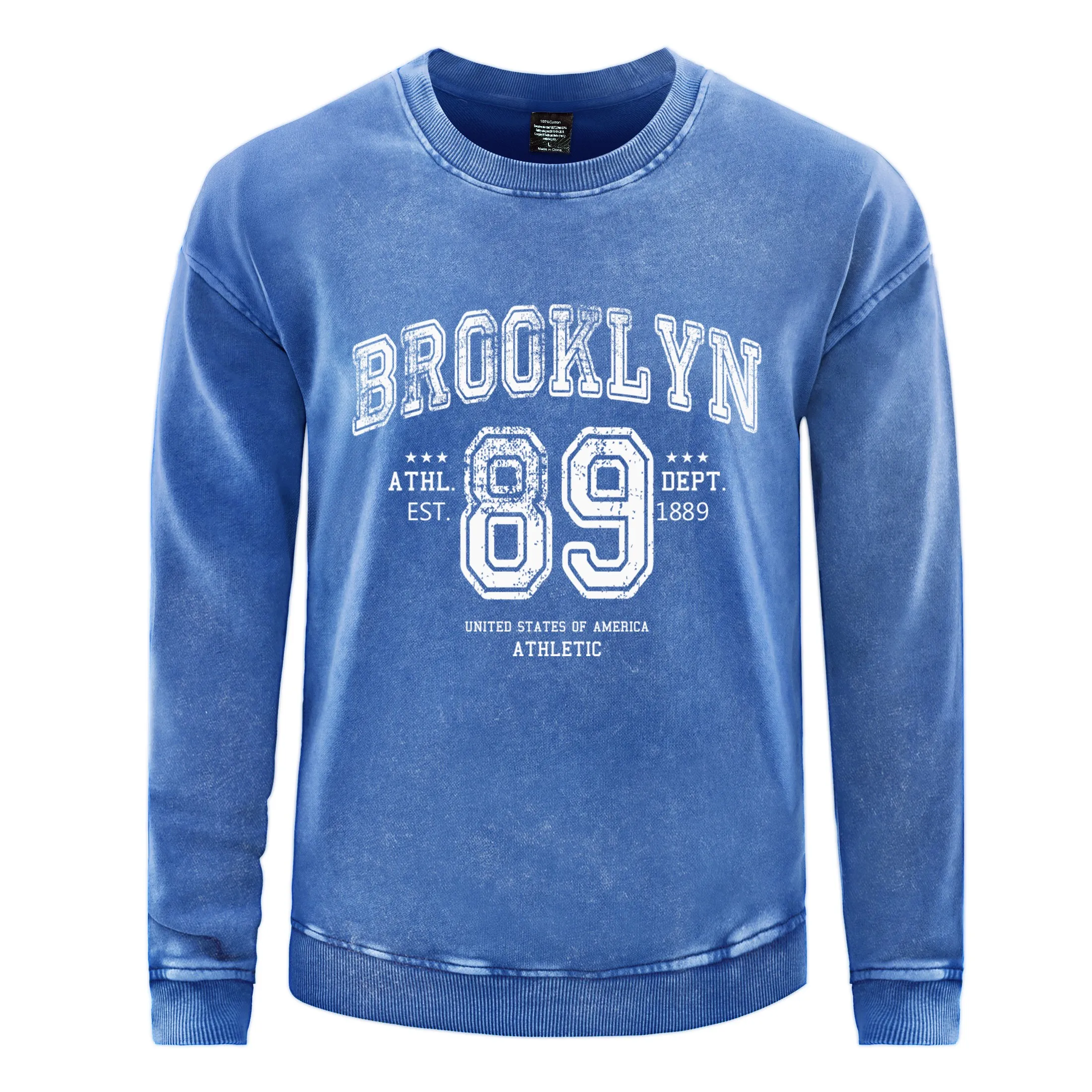 Brooklyn Athl Dept 1889 мужская одежда из стираного хлопка с принтом осенний пуловер