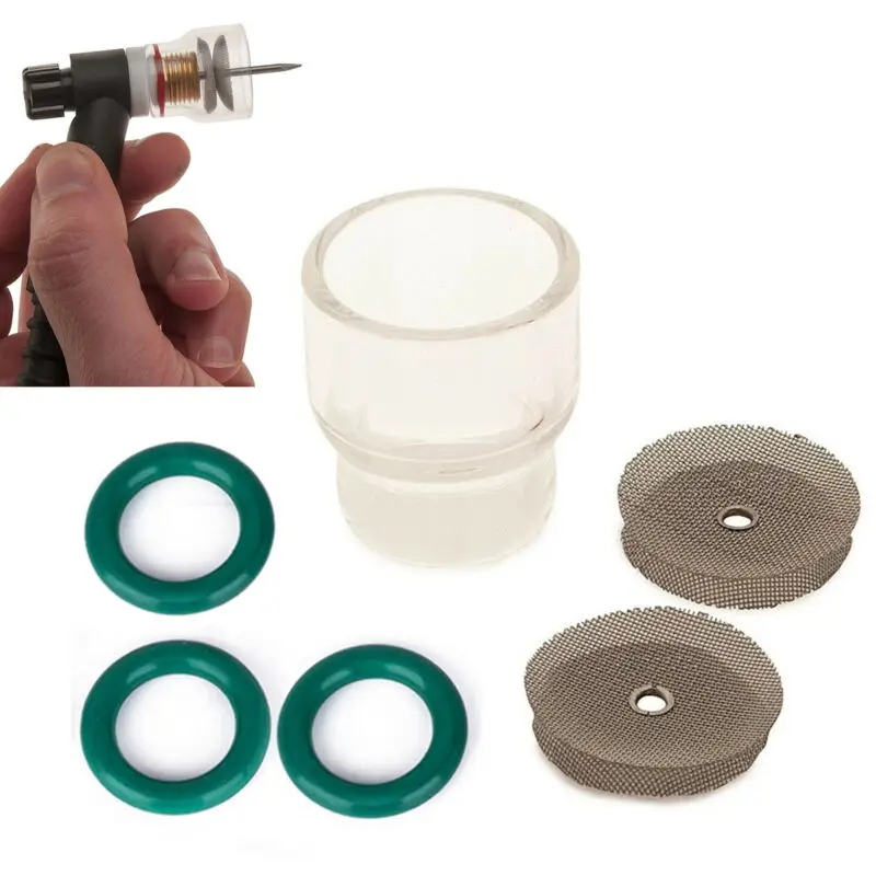 

6 PCS #12 Glass Pyrex Cup TIG Welding Torch Gas Lens Tools Kit For WP-9 & WP-17 Stainless Steel Filters O-rings High Quality
