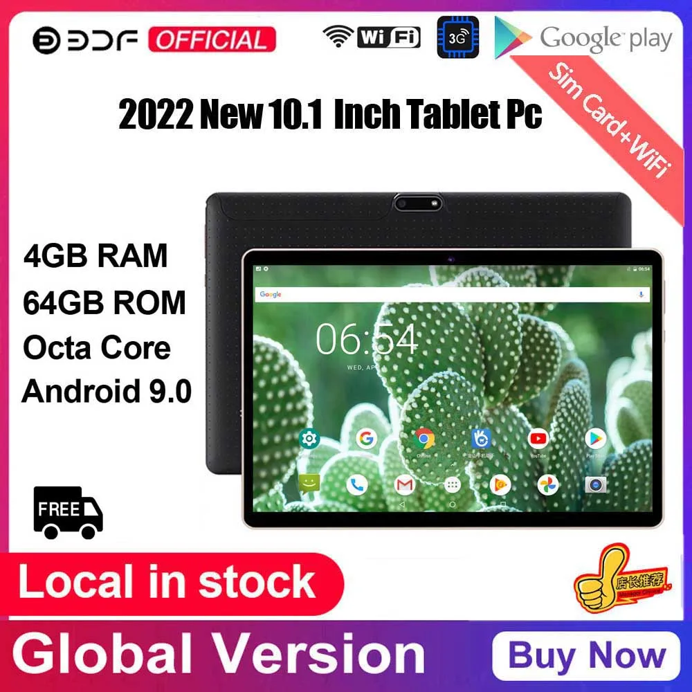 BDF 2022 Global Version 10.1 Inch Tablet Pc 4GB/64GB IPS Dual SIM Cards 3G Phone Calling Tab Octa Core Android 9.0 Tablet 10.1