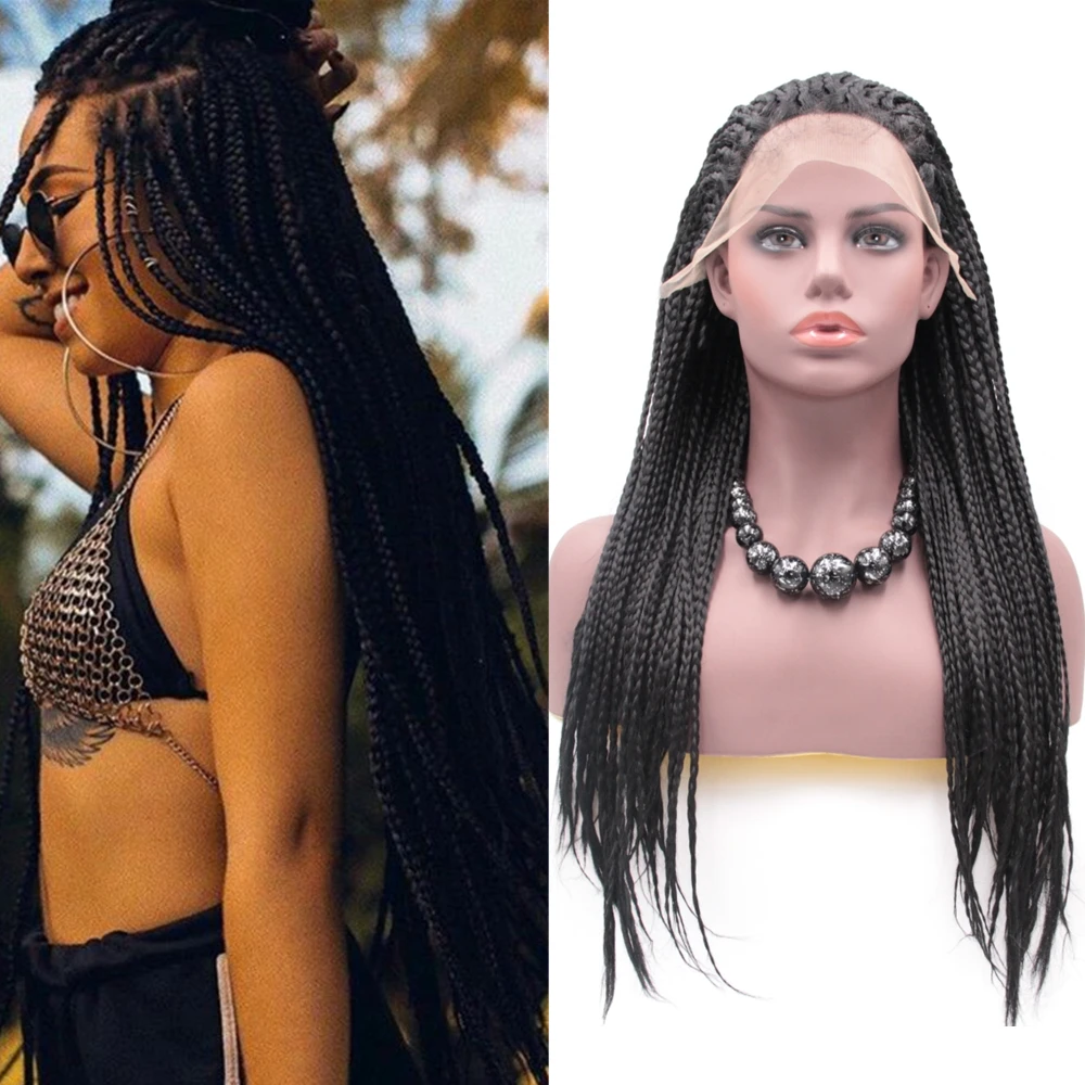 Lace Front Braided Wigs Long Straight Synthetic Wigs Box Braid Lace Wigs for Black Women Heat Resistant Fiber Hair Cosplay Wig