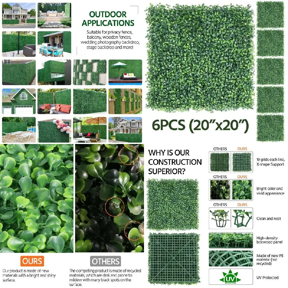 

UV Treated Faux Greenery Wall in Interlocking Panel Mesmerizing 6PCS Green UV Treated, Faux Greenery Wall Interlocking Panel - A