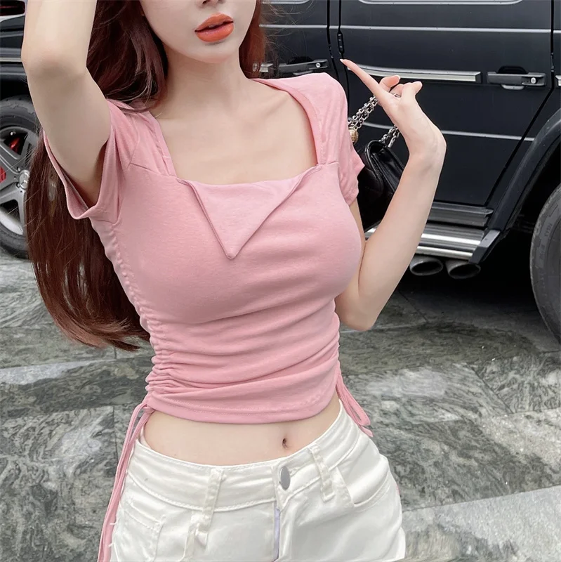 Розово-белый сексуальный милый Рисунок стринги с коротким рукавом |