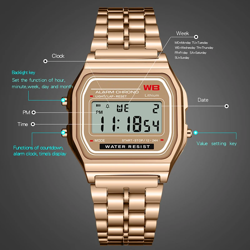 Светодиодные наручные цифровые часы с ремешком из нержавеющей стали