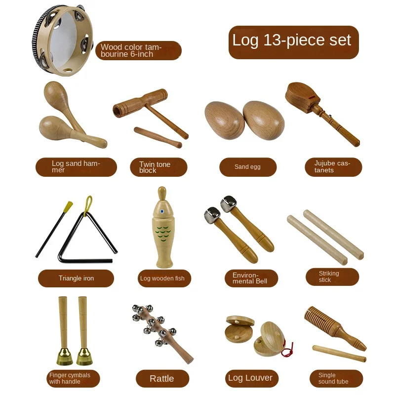 

Trigger Touch Bell Sand Tambourine Hammer Orff Castanets Wooden Children's Triangle Iron Double Ring Bateria Musical Drum Kit