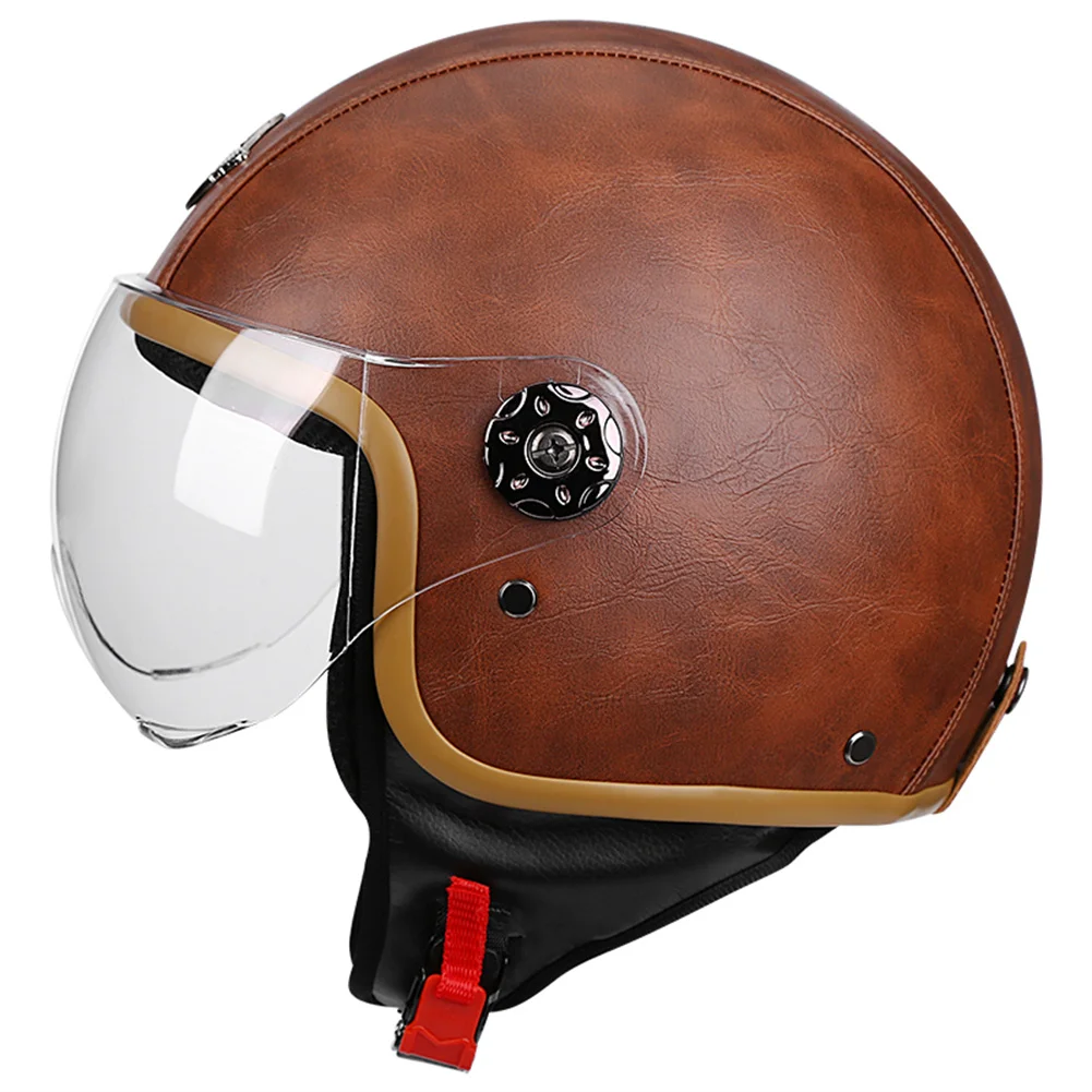 

JYT Vintage PU Leather Open Face Motorcycle Cruise Helmet Men Women Safety Retro Scooter Motorbike 3/4 Jet Casque Moto Casco