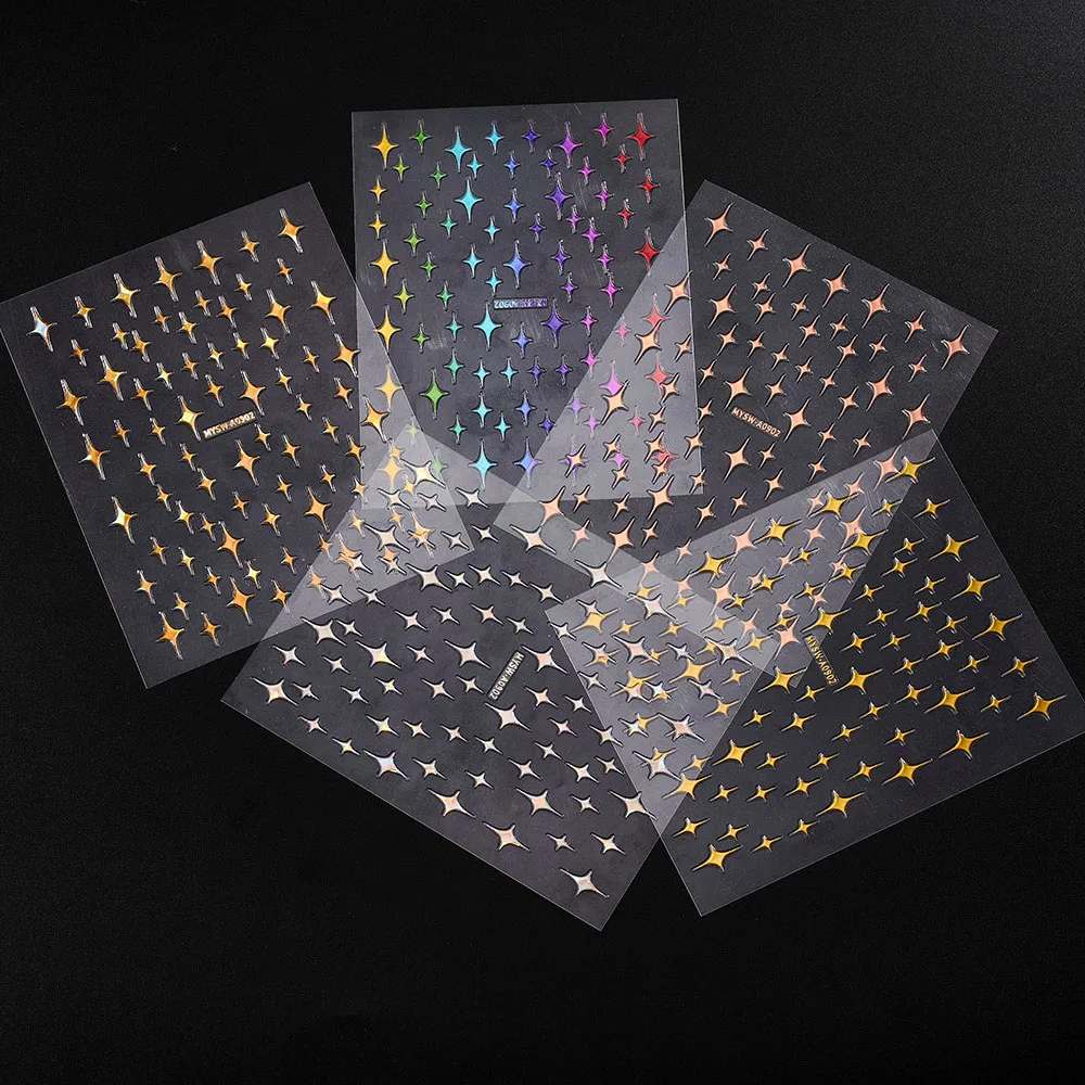 

1-PC Holo Laser Star Nail Art Stickers (Black/ White/ Sliver /Gold)Shiny Star 3D Nail Decals DIY 3D Transfer Star Nail Slider *&
