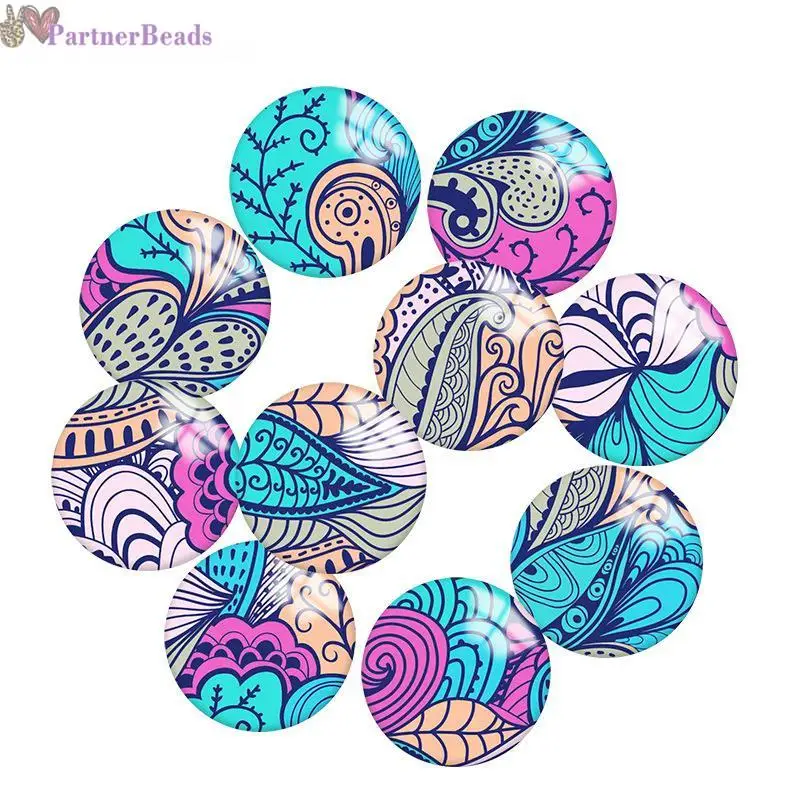 

Pretty Retro flower Pattern Round Photo Glass Cabochon Demo Flat Back Making Findings 20mm Snap Button N2611