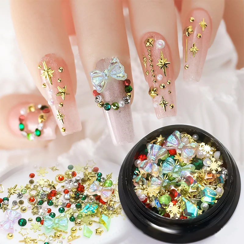 Christmas Glitter Nail Rhinestones Charm Nail Gems Jewelry Fake Nails Accessories Manicure Supplies Tools Nail Art Decorations