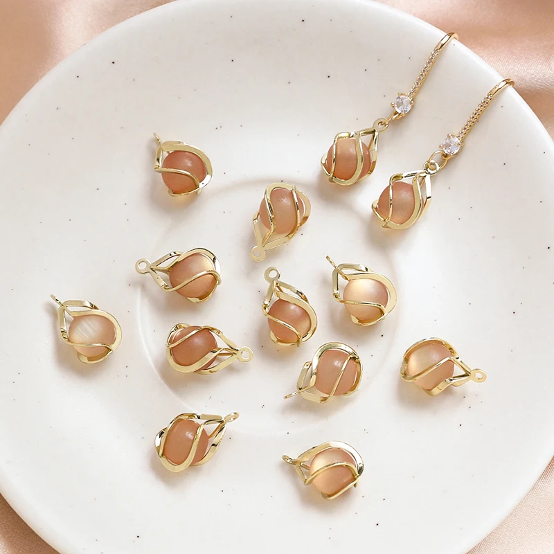 

Copper plated genuine gold imitation opal drop shaped pendant ear hook DIY handmade jewelry hand necklace ear accessories