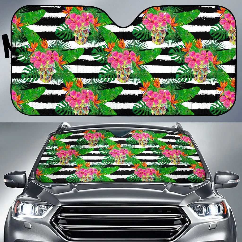 

Aloha Skull Striped Pattern Print Car Sun Shade