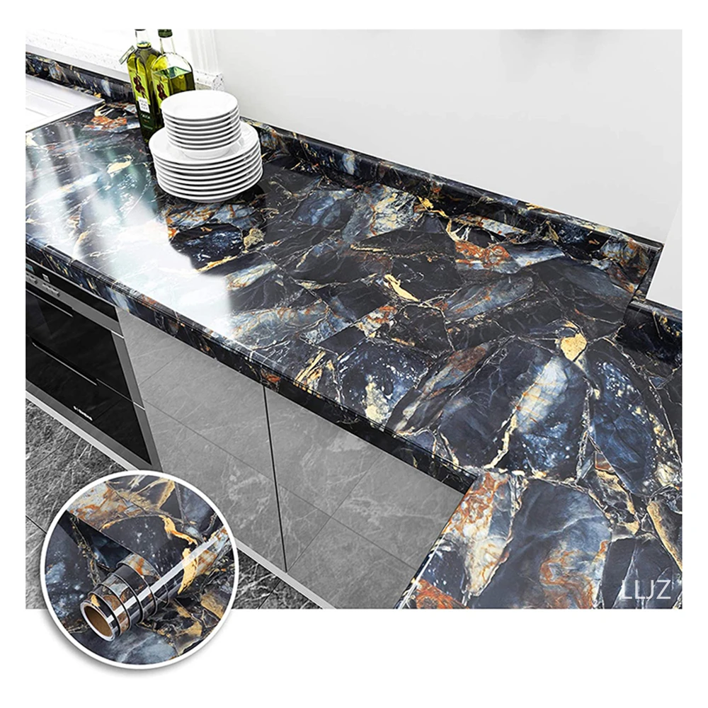 

Sapphire Look Marble Contact Paper Waterproof Self Adhesive Marble Wallpaper Peel and Stick Countertops For Kitchen Island