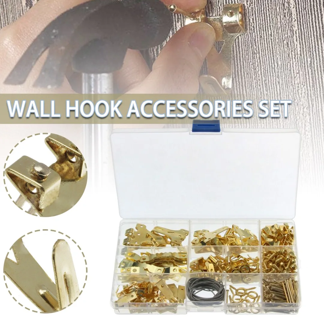 

282Pcs/Kit Picture Frame Hanger Hanging Photo Wall Oil Painting Steel Wire Hooks Nails Screws D-Rings Sawtooth with Screws