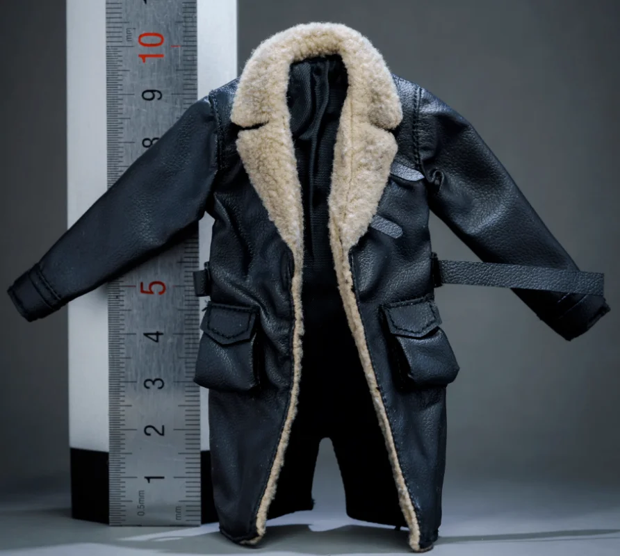

Черное кожаное пальто с меховым воротником в масштабе 1/12 для фигуры 6 дюймов