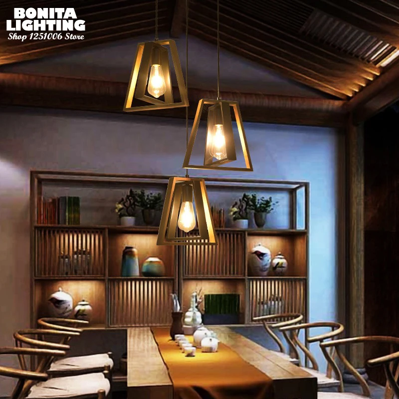 Двухслойная трапециевидная вращающаяся деревянная Подвесная лампа в стиле