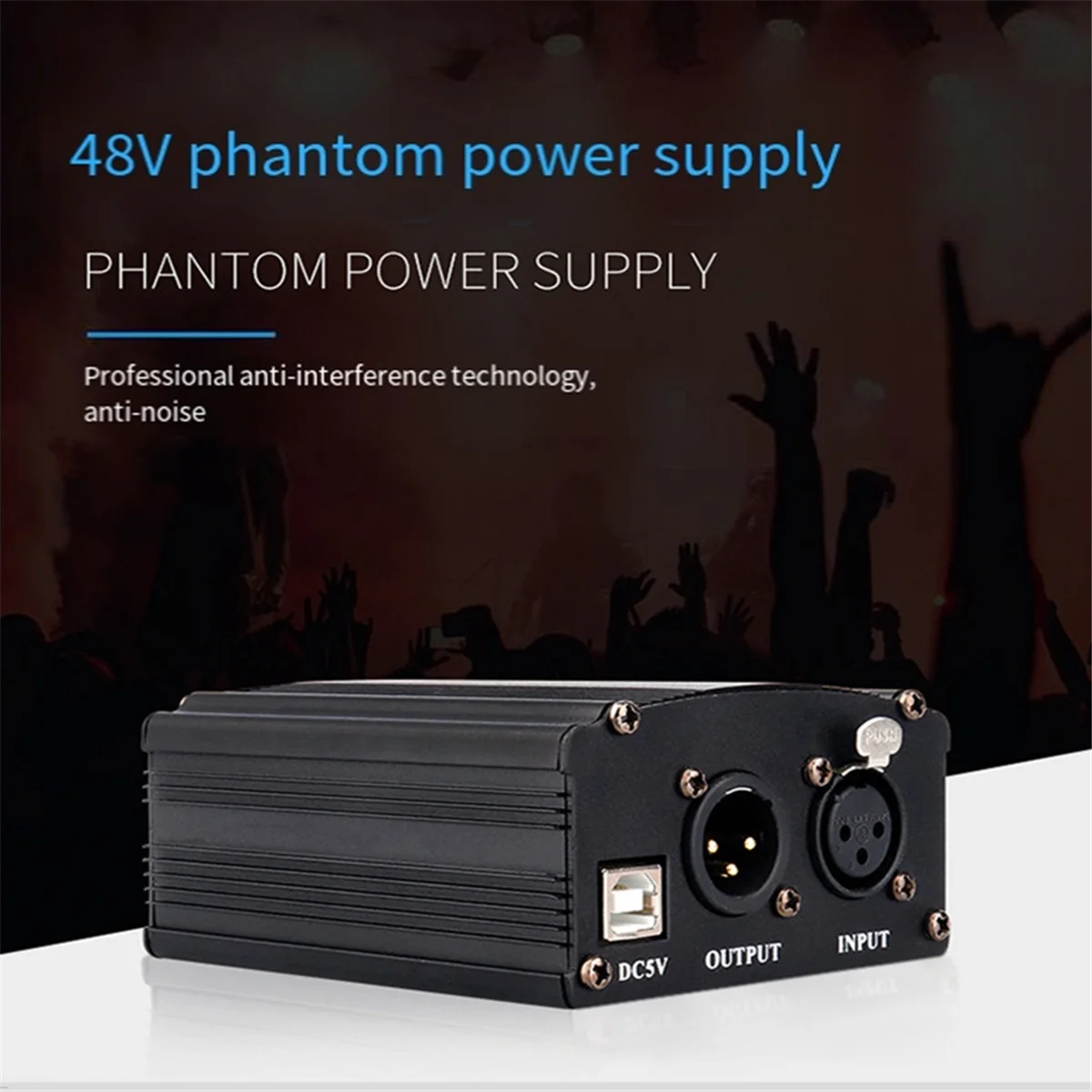 1-Channel 48V Phantom Power Supply with XLR 3 Pin Microphone Cable for Condenser Music Recording Equipment