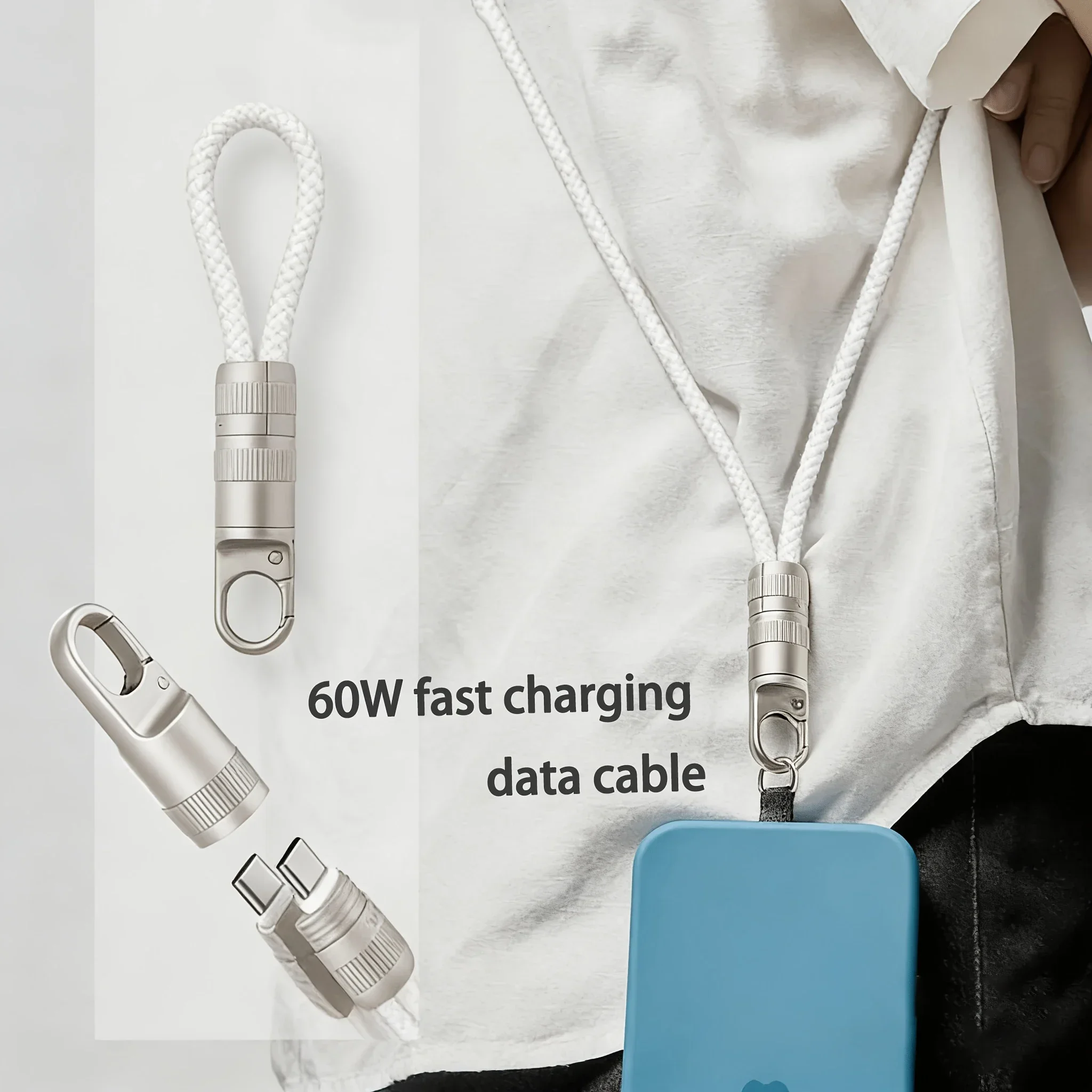 Фото Короткий кабель USB-C на USB-C для быстрой зарядки 60 Вт, брелок-кабель для зарядки ноутбуков и планшетов, Type-C на Type-C для iPhone Pro №3