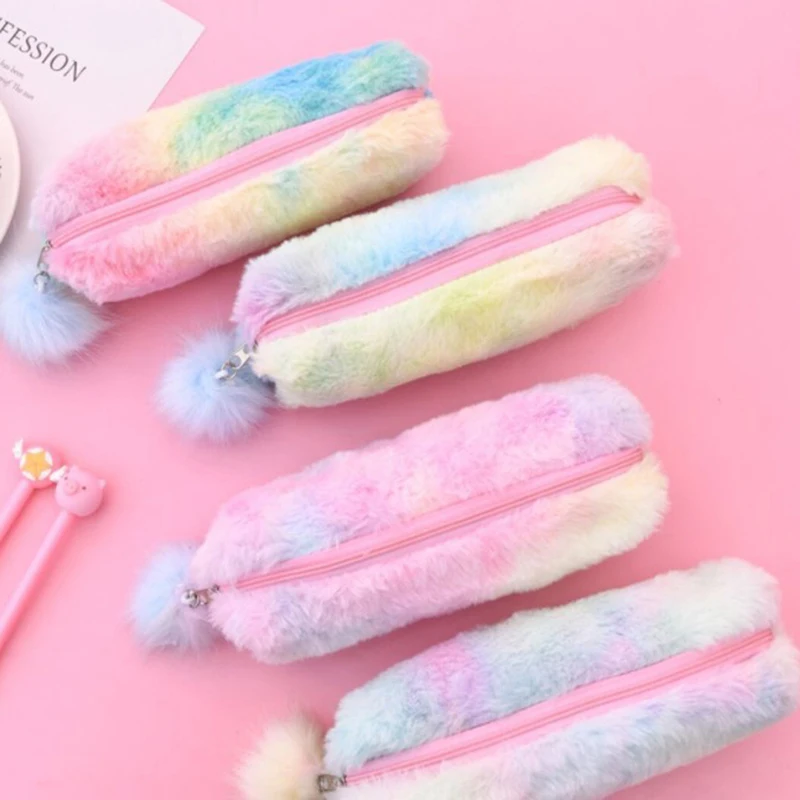 

Pencil Case Gradient Color Cute Girl Plush Octagonal Pen Bag Storage Bag