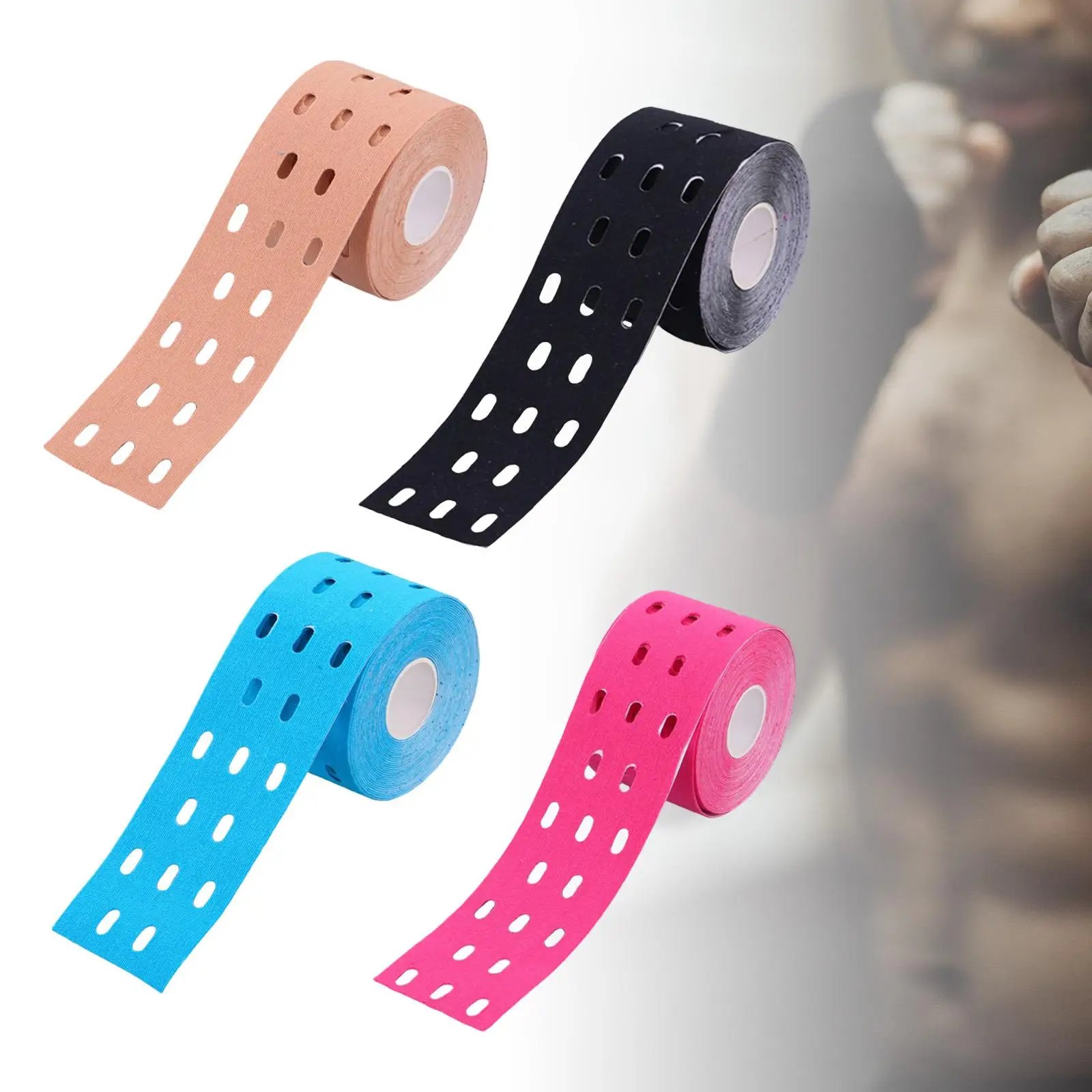 

4 Pieces 5Cmx5M Perforated Athletic Muscle Tapes Professional Waterproof for Gym Fitness Running Tennis Swimming Football