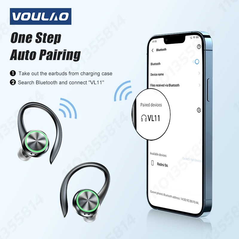 VOULAO Bluetooth 5 3 Наушники Беспроводные наушники Спортивная водонепроницаемая
