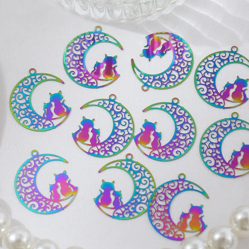 

10pc/Lot Fashion Stainless Steel Moon Cat Pendant Charms for Jewelry Making DIY Woman Girl Earring Necklace Bracelet Accessories