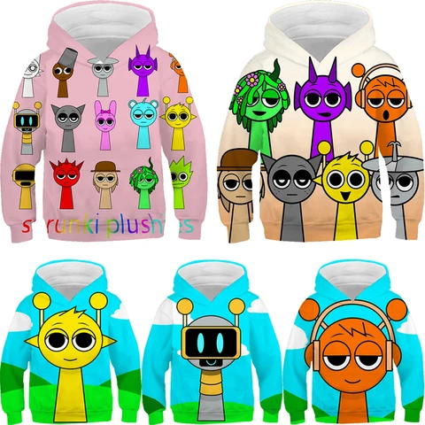 Детские толстовки Sprunki, толстовки с капюшоном с героями мультфильмов « Incredibox», весенне-осенний пуловер с длинными рукавами для мальчиков и девочек, топы, детская одежда