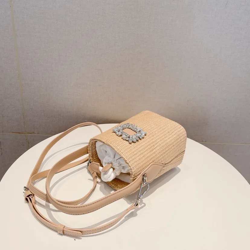 Diamonds Straw Bag Designer Bucket Bags for Women Purses and Handbags Fashion Brands Woven Bag Mini Shoulder Bag Female Clutch
