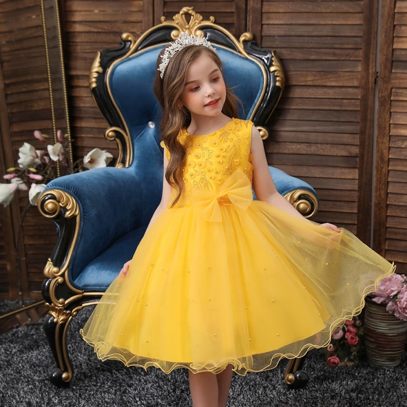 

Kids Floral Embroidery Gown Dresses Girls Lace Mesh Sleeveless Princess Dress Children Birthday Party Tutu Clothing 3-12 Years