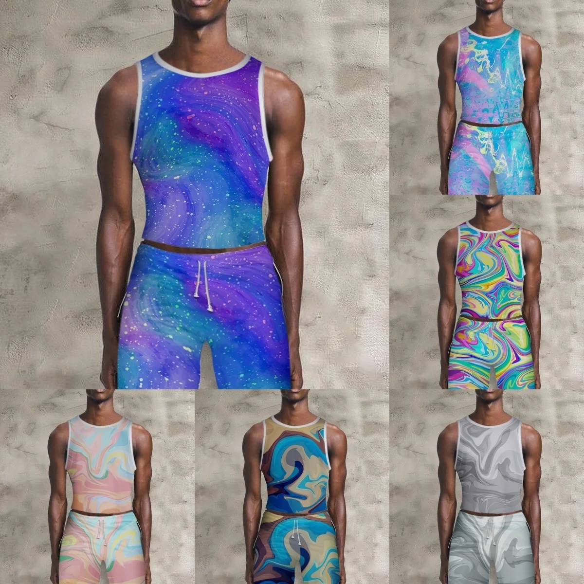 

[]Hot selling elastic loose casual vest shorts two-piece set Aurora beach pants summer casual suit men