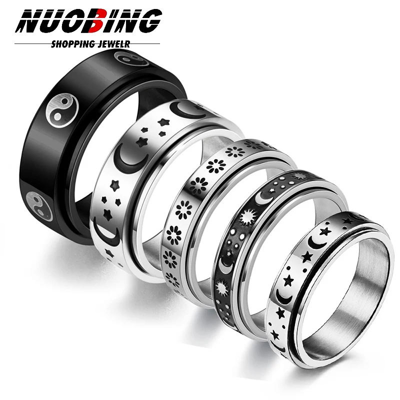 

Anxiety Spin Ring Fashion Dazzle Cool Role Play Yin Yang Tai Chi Eight Trigram Stainless Steel Neutral Ring Party Jewelry
