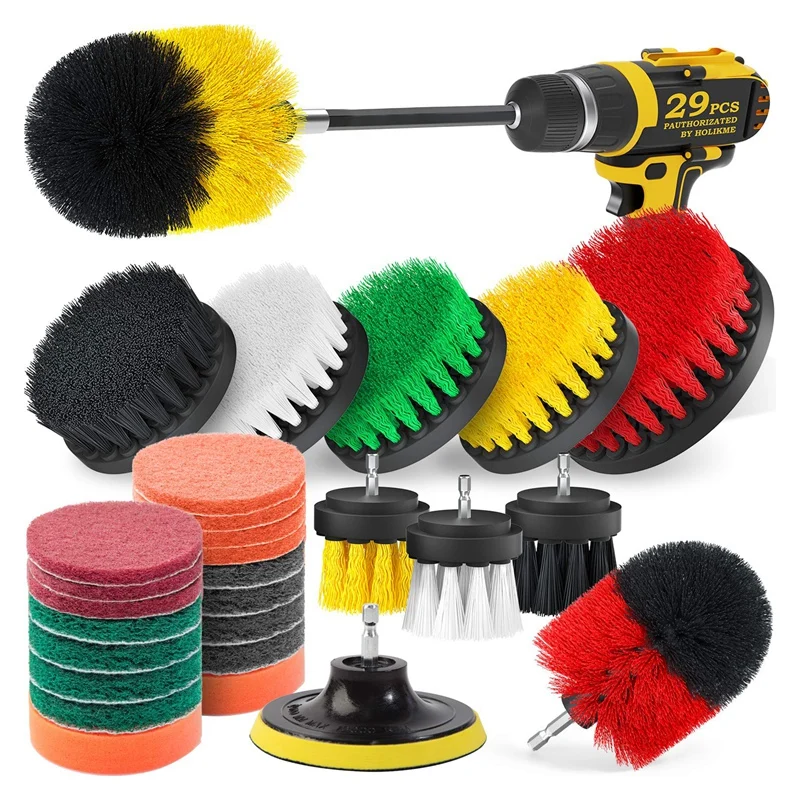

Promotion! 29Pcs Drill Brush Attachment Set Drill Brush With Extended Attachment Cleaning Accessories For Bathroom, Car, Kitchen