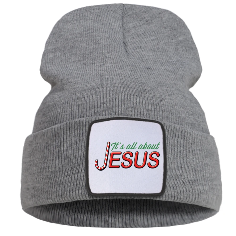 

It's All About Jesus Funny Beanie Women Hat Casual Men Knitted Cap Foldable Outdoor Beanies Hats Winter Warm Cotton Bonnet Hat