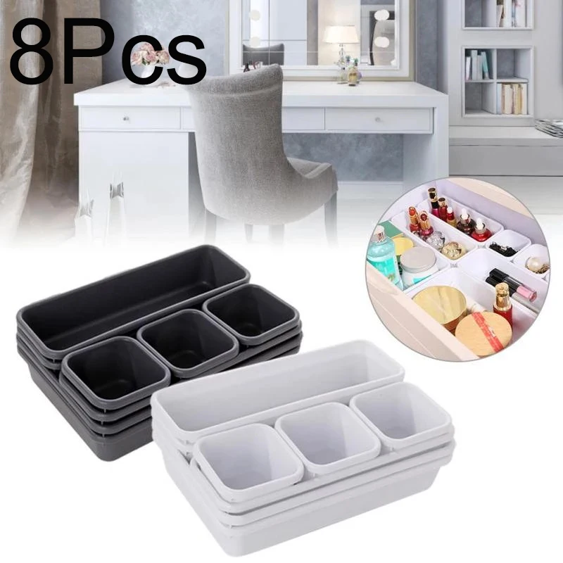 8Pcs Drawer Storage Box Dressing Table Cosmetic Accessories Finishing Box Kitchen Seasoning Tableware Classification Box Plastic