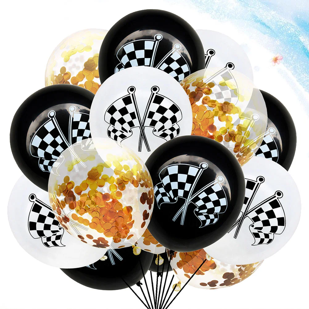 

15Pcs Checkered Racing Car Flag Party Balloons Race Car Latex Balloons Black White Checkered Balloon for Racing Theme Party