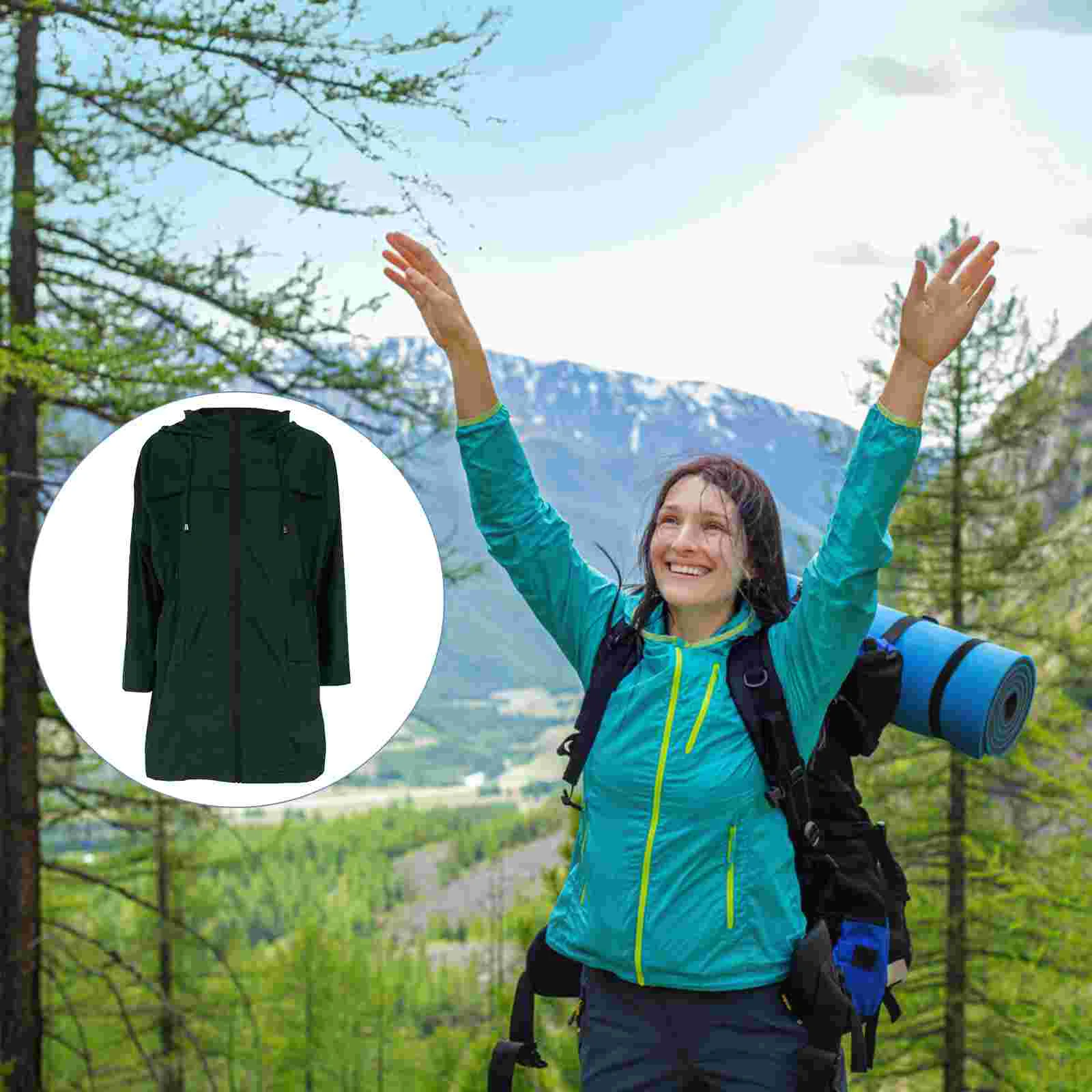 

Raincoat Women Hooded Windproof Jacket Rain Coat Outdoor Active Clothes Lightweight Hiking Trench Waterproof Winter Coats