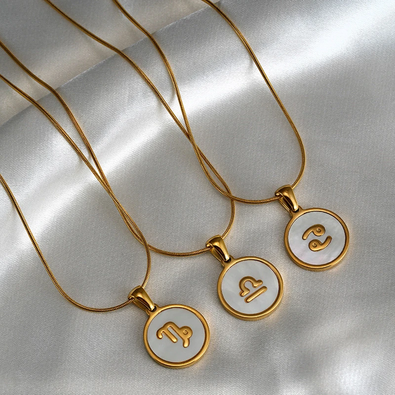 

Ailodo Zodiac Sign Necklace For Women Men Stainless Steel Snake Chain Shell Pendant 12 Constellations Necklace Fashion Jewelry