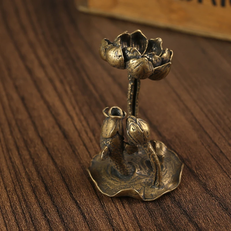 1 шт. античная латунь лист лотоса обратный поток курильница украшения твердая