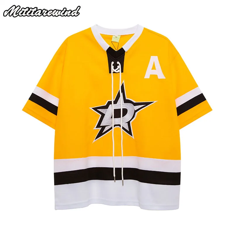 

Футболка мужская в стиле преппи, Спортивная повседневная тенниска с буквенным принтом, с V-образным вырезом, майка для баскетбола и бейсбола, уличная одежда, лето