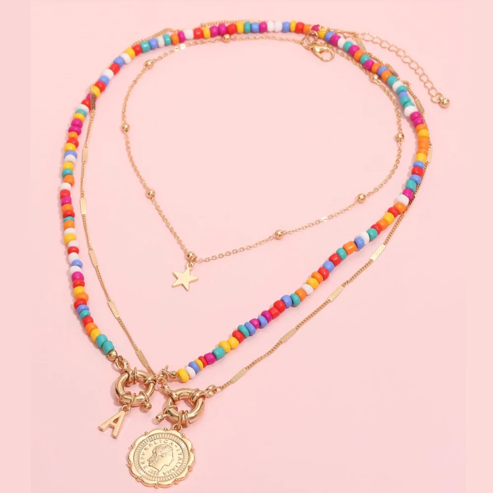 Женское многослойное ожерелье с красными бусинами золотистого цвета - купить по