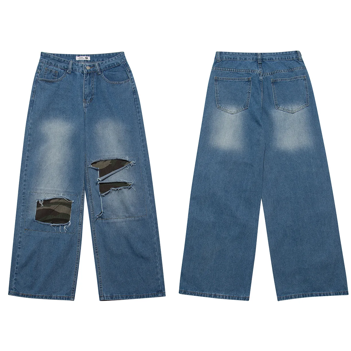 

Мужские рваные камуфляжные брюки с широкими штанинами