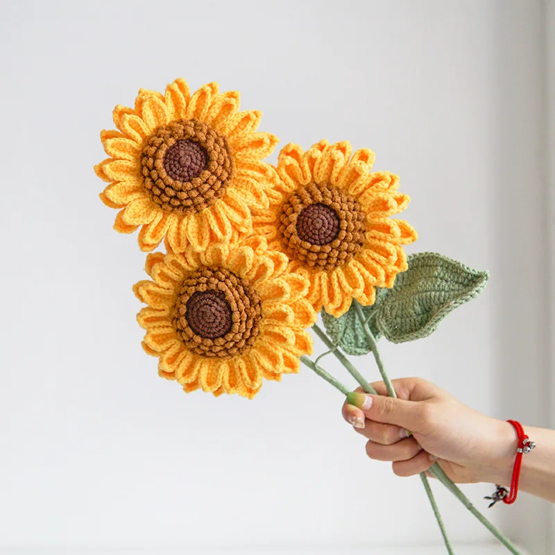 

Finished Hand-knitted Large Sunflower Bouquet Wool Knitting Sunflower Creative DIY Home Dining Table Decoration Ornaments
